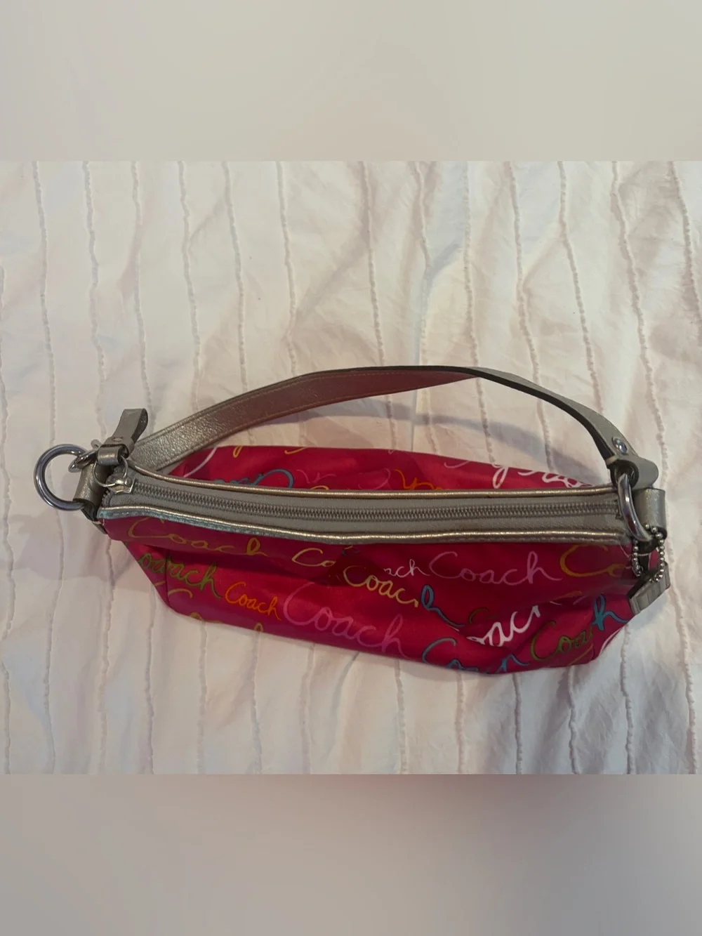 Coach Y2K Hot Pink Multicolor Script Shoulder Bag with Silver Trim